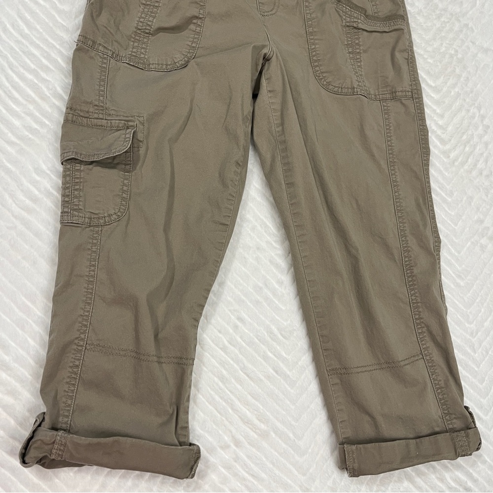 Maurice Tan Capri Cropped Pants Elastic Ribbed Waistband Size medium cotton - Picture 9 of 10